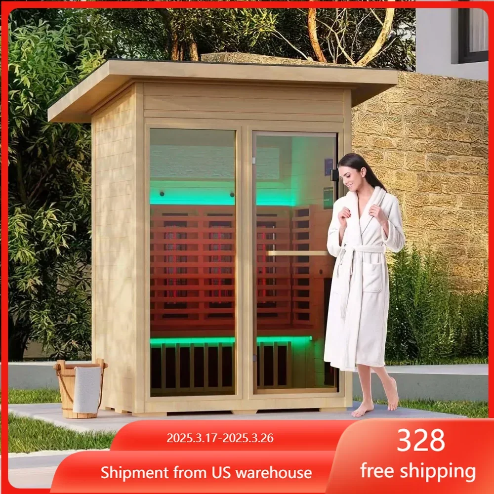 Sauna, Full-Spectrum Infrared Outdoor Saunas for Home, Wooden Sauna Room with Beauty Lamp (Outdoor Sauna 2 Person) Sauna