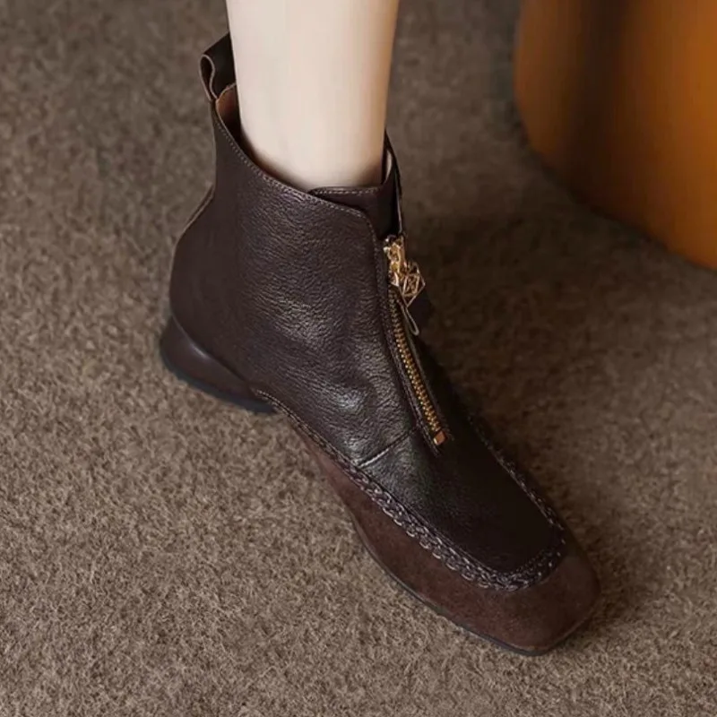 

2025 Women's Winter New Fashion Square Toe Designer Ankle Boots, Outdoor Walking Low-Cut Comfortable Chelsea Boots, Plus Size