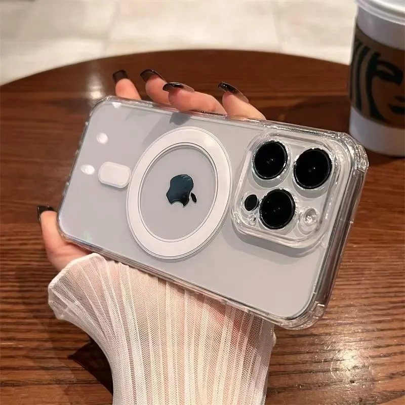 Original For Magsafe Wireless Charge Magnetic Phone Case for iPhone 16 15 14 13 12 11 Pro Max Shockproof Bumper Clear Cover