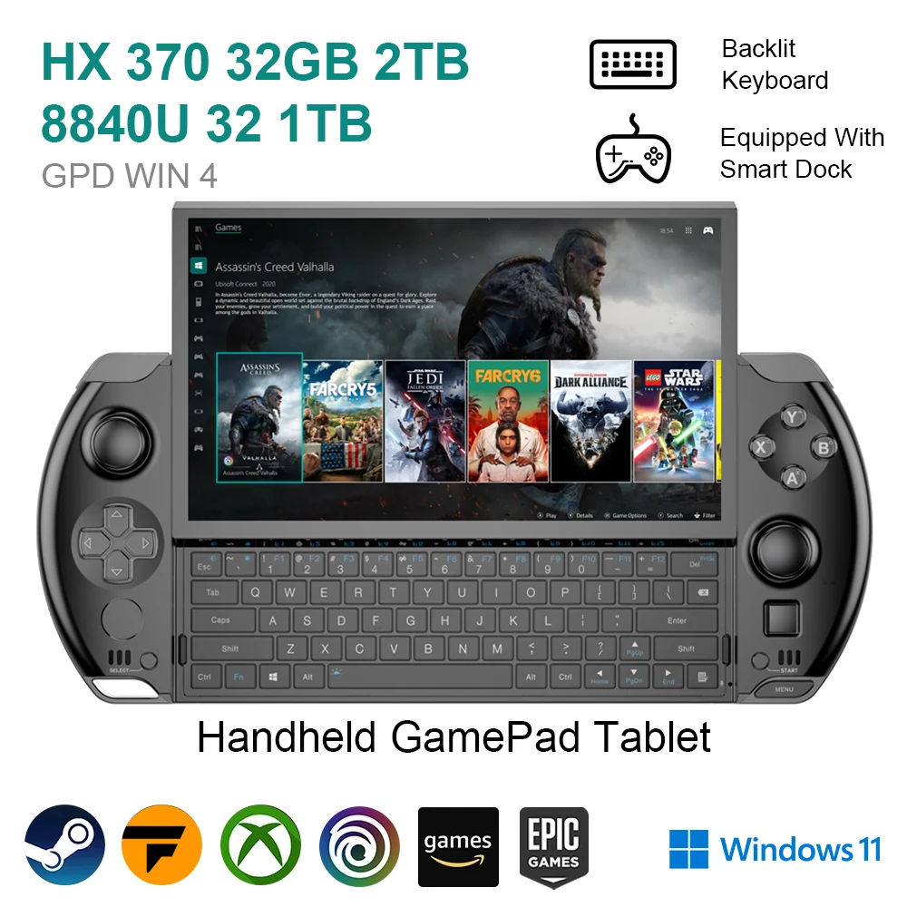 GPD WIN 4 Tablet GamePad portatile da 6 pollici AMD AI 9 HX 370 Mini PC 32 GB di RAM 1/2 TB M.2 2280 SSD Luci colorate Lettore di giochi