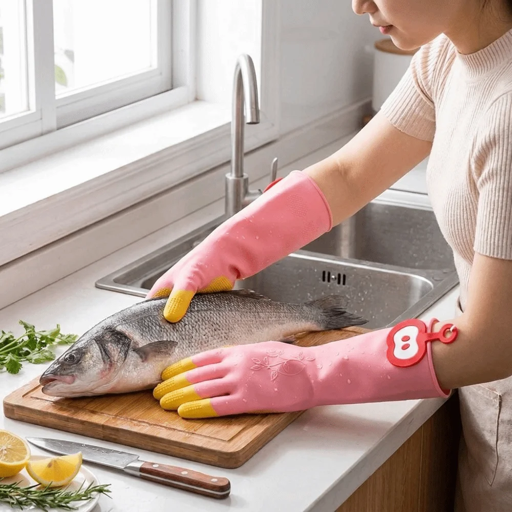 Comfortable Waterproof Dishwashing Gloves Hanging Tear-resistant Cleaning Gloves Cooling Cartoon Household Gloves Laundry