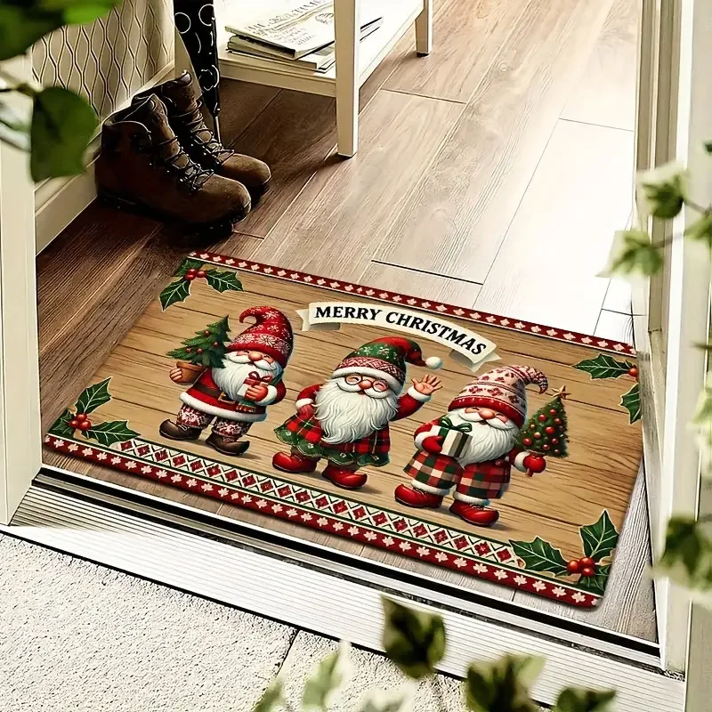 VIKAMA 1PC Christmas Gnome Doormat Non-Slip Durable Suitable for Entry Door and Bathroom Floor Mat Christmas Decorating Supplies