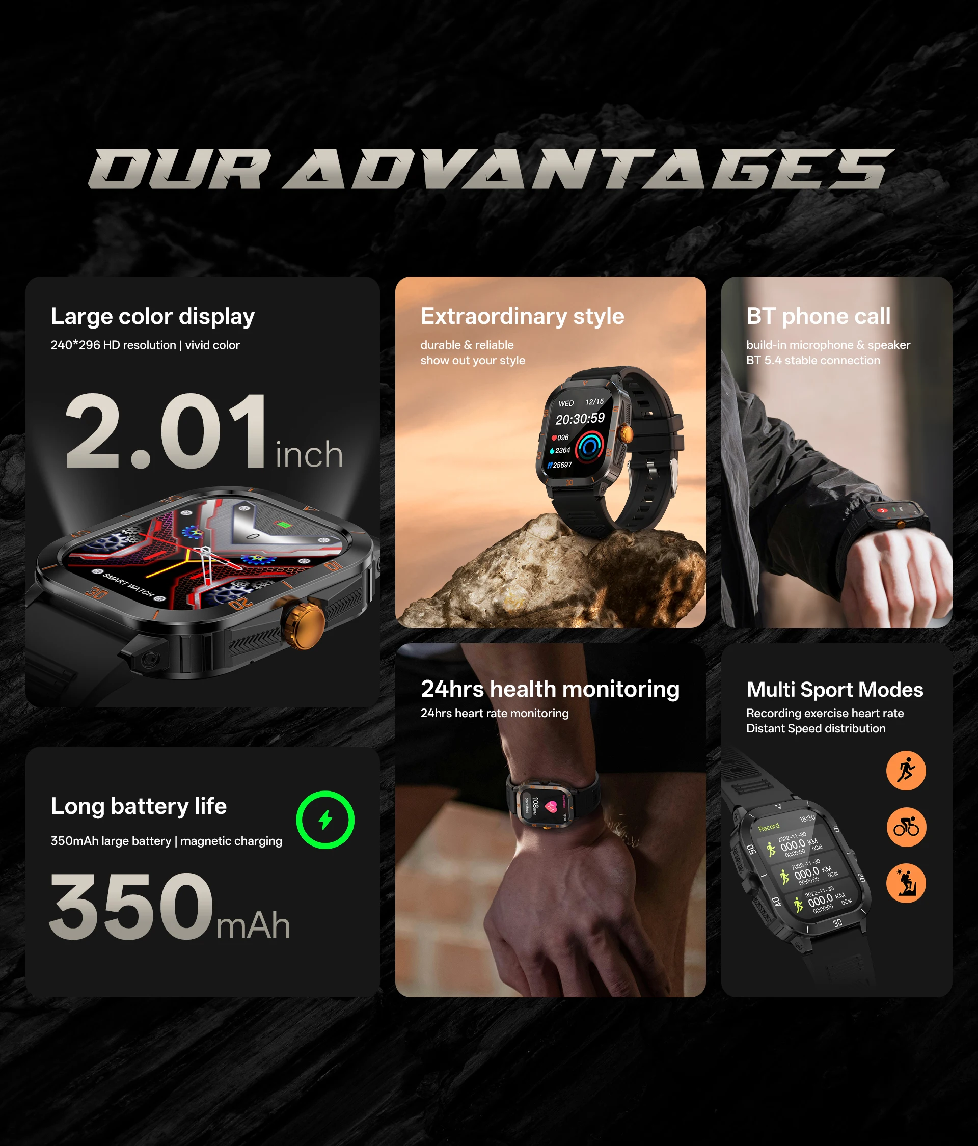 2025 جديد ساعة ذكية للرجال في الهواء الطلق ثلاثة دليل على 24 ساعة حماية الصحة مقاوم للماء طويل التحمل بلوتوث دعوة ساعة رياضية