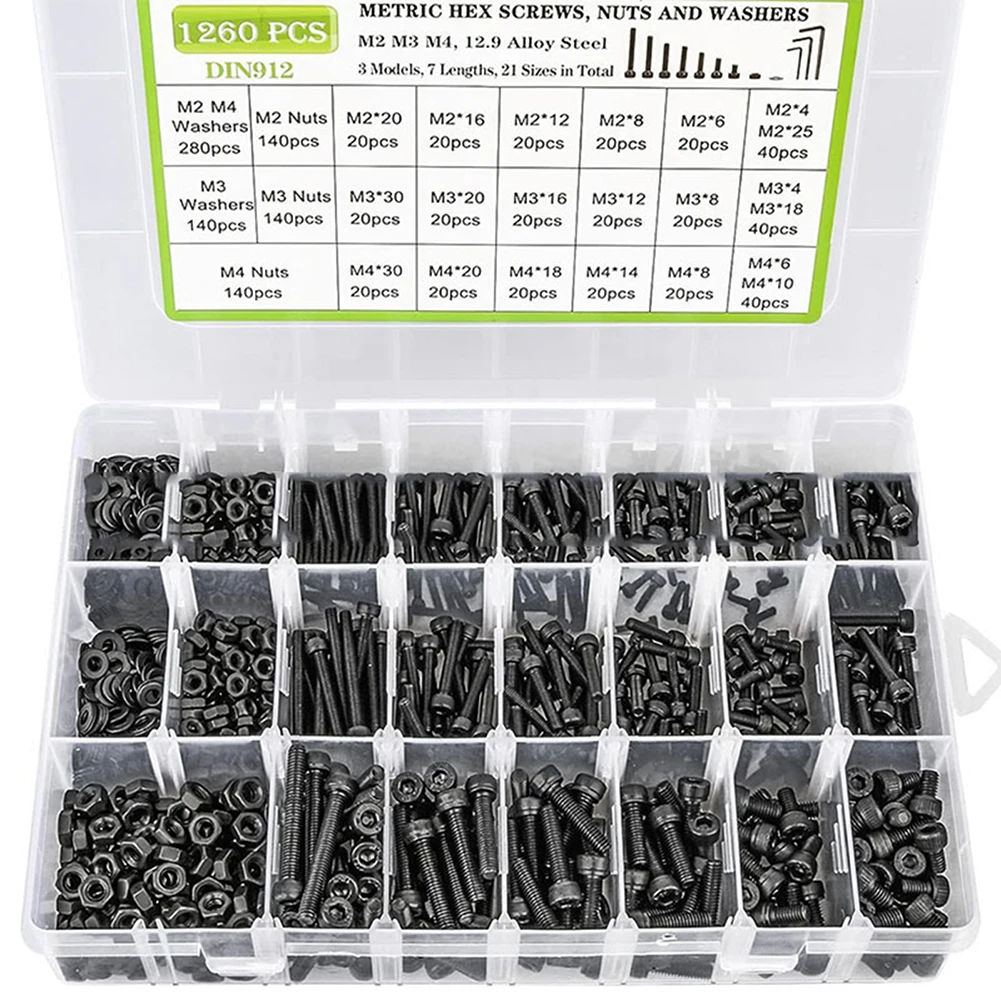 Screw Fastening Assortment Comprehensive Kit of Totaling to 1260 Pieces Including Nut Sets Plus Three Helpful Wrench Tools