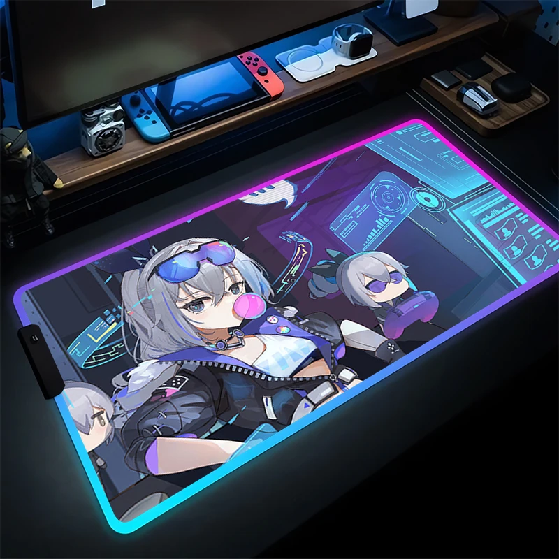 

Mouse Pad LED Notbook PC Gamer Keyboard Pad Non Slip Rubber RGB Computer Honkai Star Rail Desk Mat PC Silver Wolf Gamer Mousepad