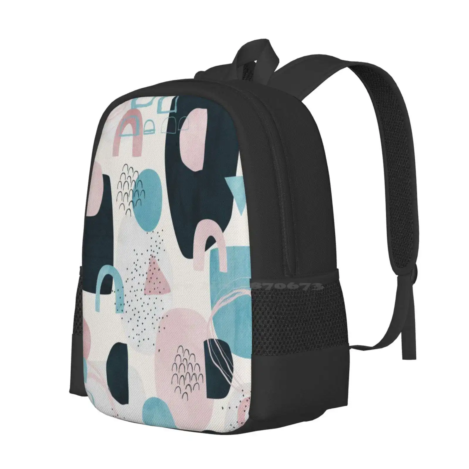 Solstice Hot Sale Schoolbag Backpack Fashion Bags Abstract Art Modern Contemporary Blue Pink Shapes Surface Pattern Overlapping