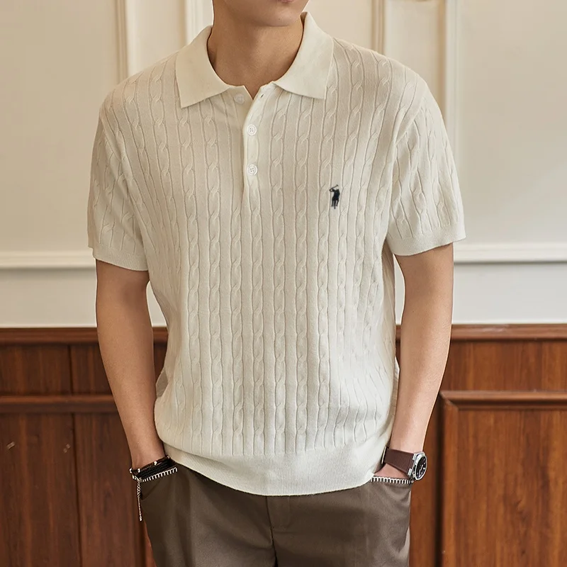 High end luxury brand knitted T-shirt men's lapel top summer trend designer pony embroidery golf casual short sleeve polo shirt