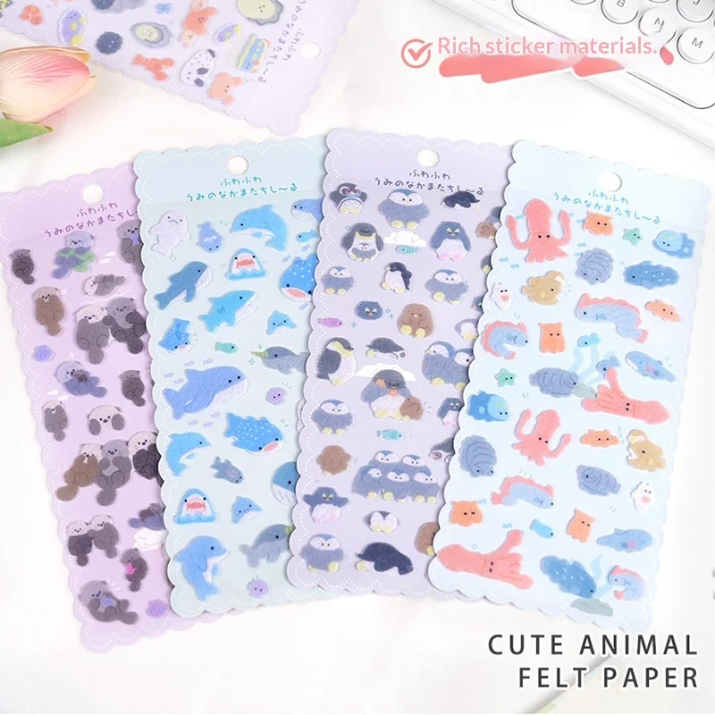Animal marinho feltcloth reunindo adesivos recompensa das crianças polvo pinguim baleia decoração artesanal adesivos de livro de telefone móvel