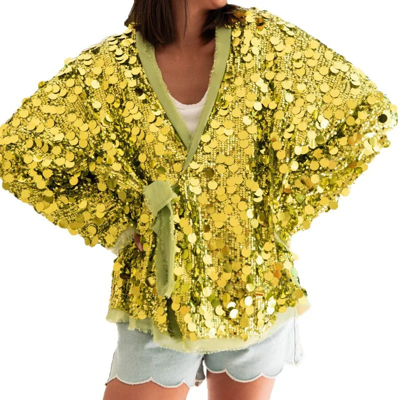 سترة عصرية كاجوال متعددة الاستخدامات فضفاضة برباط من الترتر