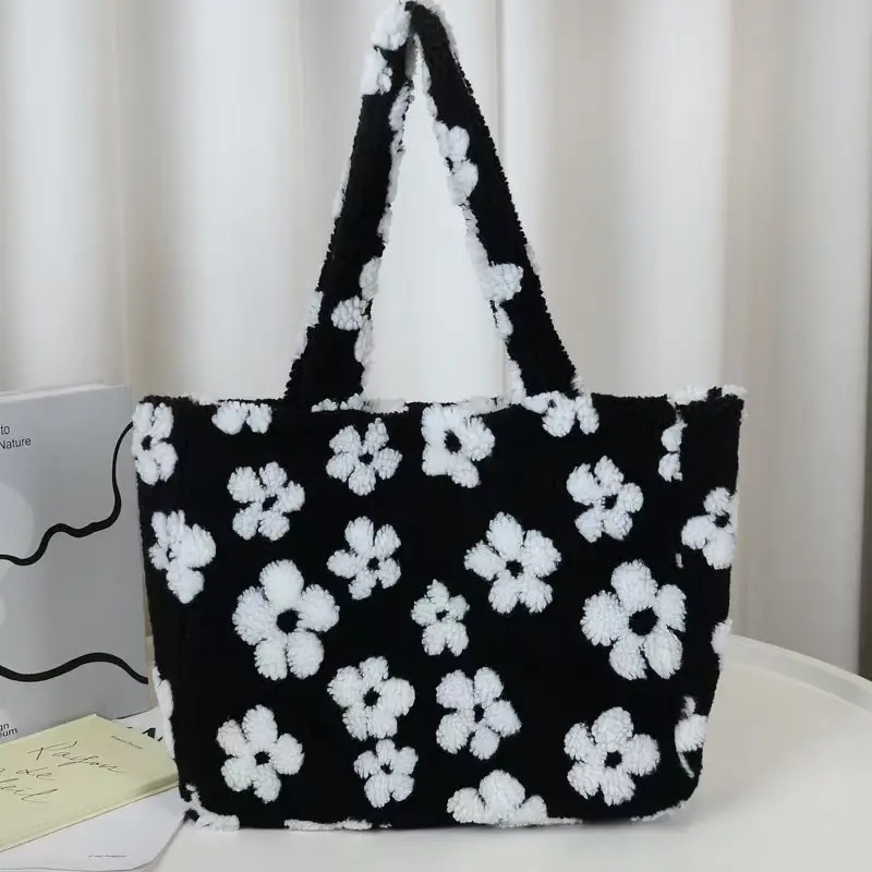 Large Capacity Plush Tote Bag for Women Shoulder Bag Versatile Casual Shopping Bags Fashionable Class Bag for Girl Bolsos Mujer