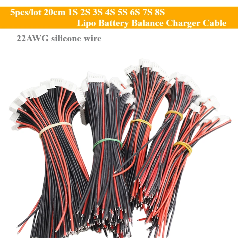 5pcs/lot 20cm 1S 2S 3S 4S 5S 6S 7S 8S Lipo Battery Balance Charger Cable 22AWG Silicone Wire IMAX B6 Connector Plug Wire