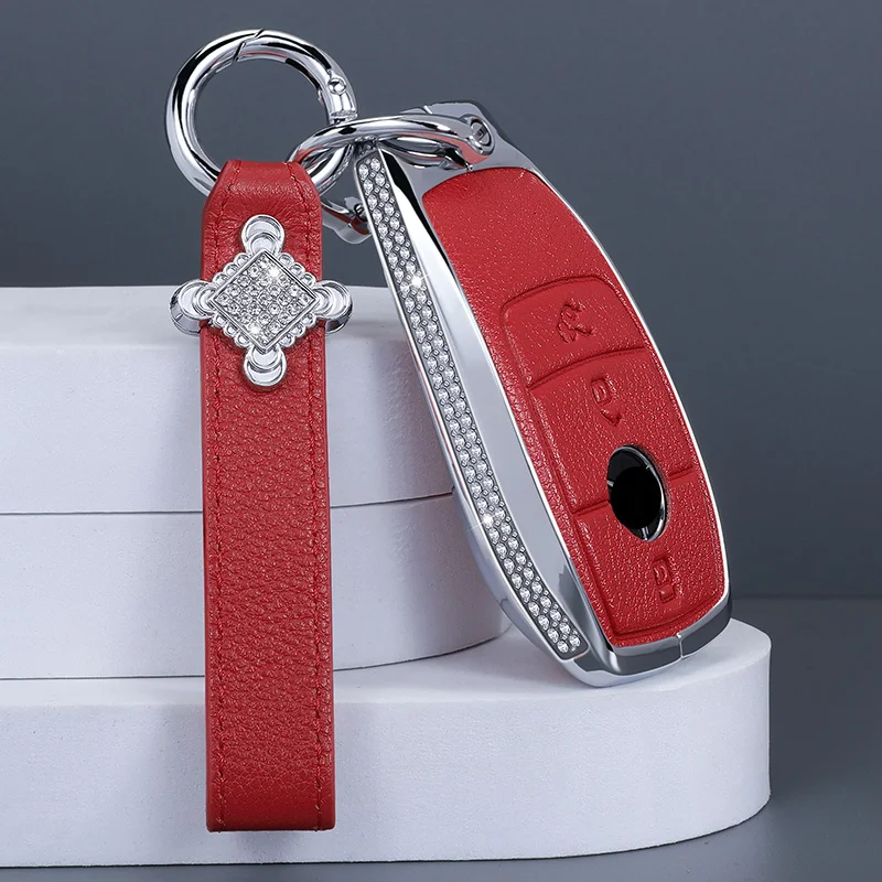 Zinc Alloy Leather Car Remote Key Case Cover For Mercedes Benz A C E S G Class GLC CLE CLA GLB GLS W177 W205 W213 W222 X167 AMG