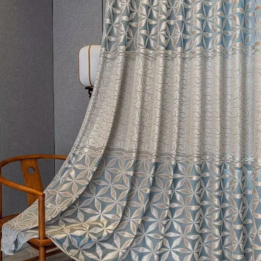Thickened Translucent Opaque Blackout Curtain Living Room Bedroom New Chinese Jacquard Hollow Curtain Window