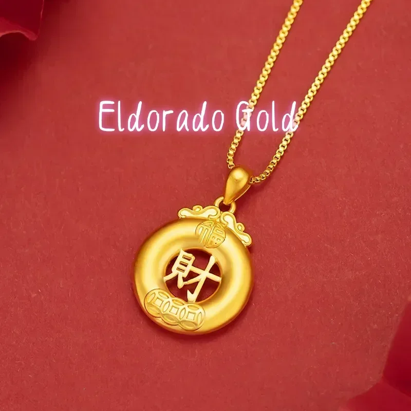 

Eldorado Gold 9999 Real Gold 24K Gold Edition Safety Buckle Fa Cai Brand Pendant Female Solid Gold Wide Wealth Fa Cai Fu Neckla