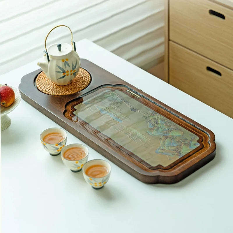 

Drainage Serving Tea Tray Wood Plates For Food Coffeeware Ceremony Tea Tray Drainage Valet Bandeja Madera Home Decorationgs