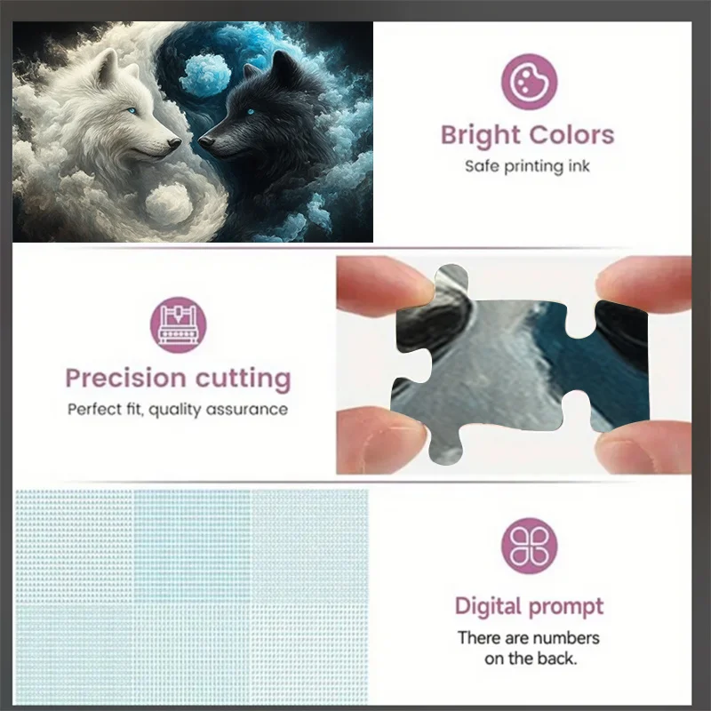 500/1000 peças quebra-cabeça temático de tai chi yin-yang e lobo-grande cérebro adulto desafiador adequado para decoração, presente, colecionável