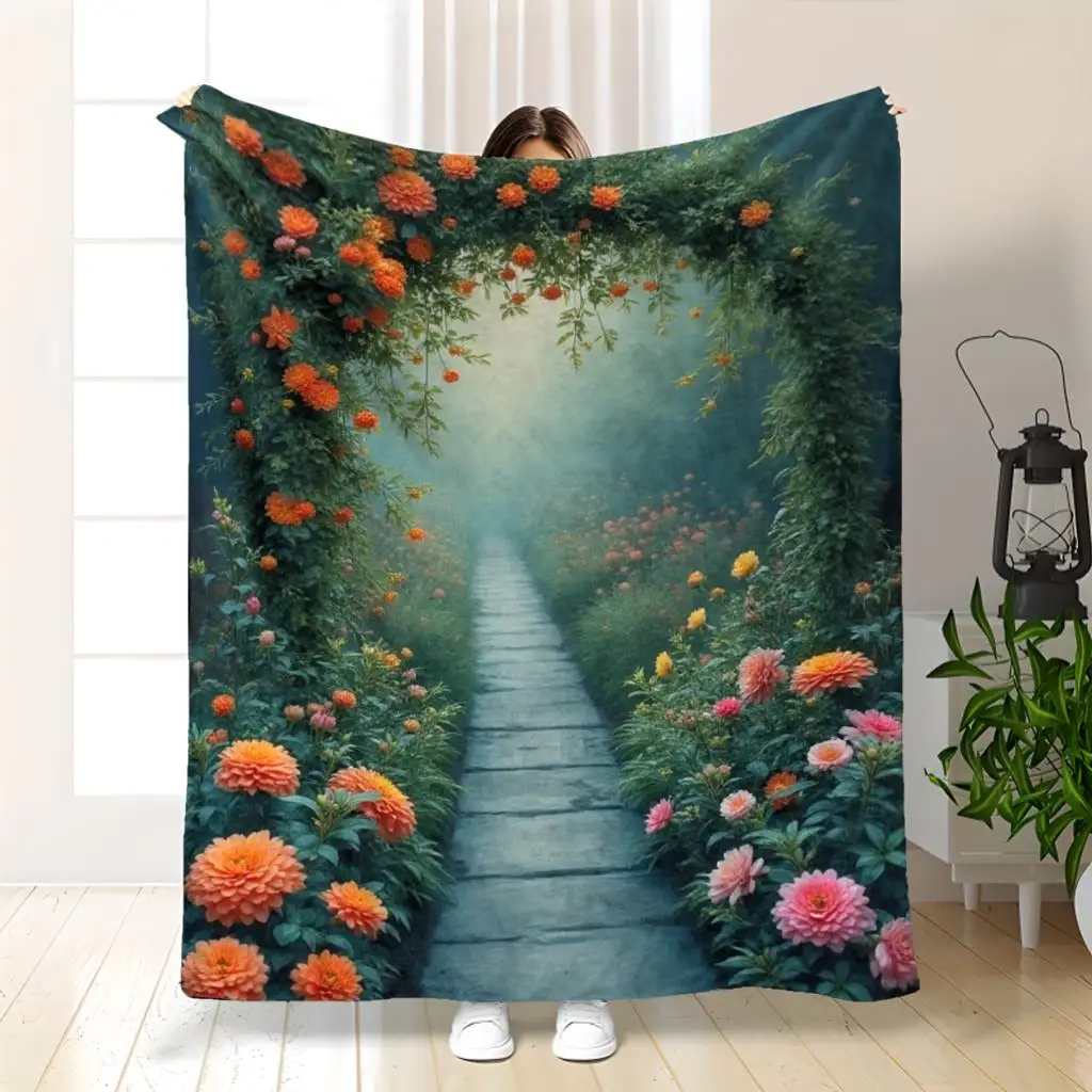 Large Botanical Floral Garden Pathway Blanket Throw 150x200cm Cozy Aesthetic Nursery Decor Gift