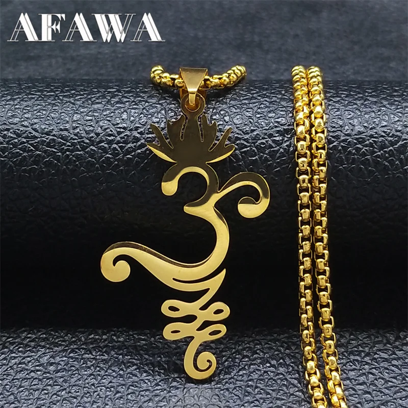 Yoga Lotus Om Symbol Pendant Necklace Stainless Steel Gold Color Hippie Necklaces Jewelry collar acero inoxidable N4619S02