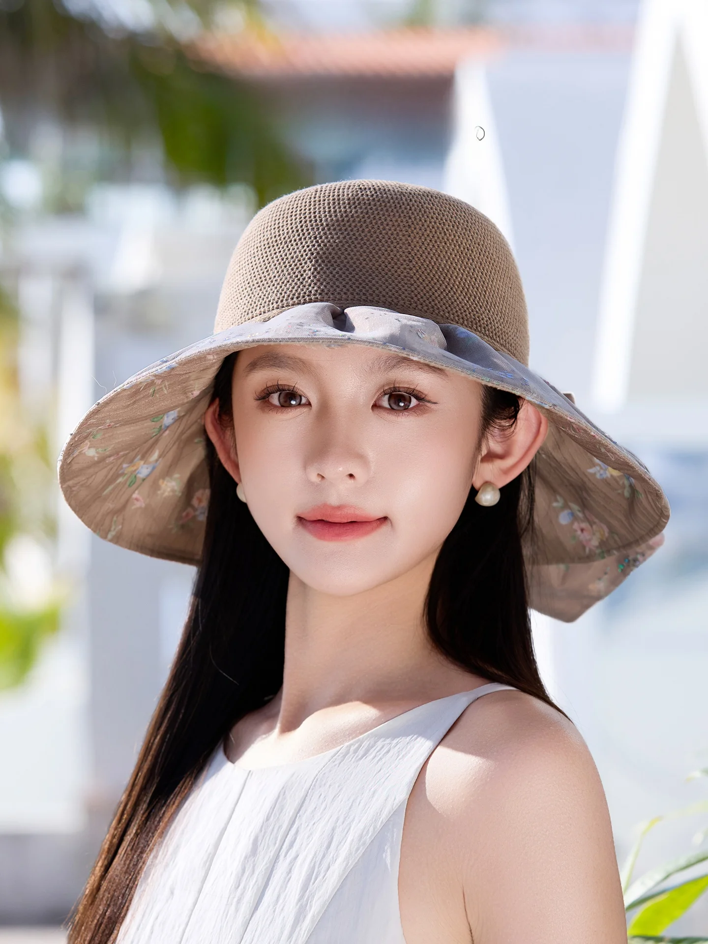 hanayo2026-wide-brim-sun-protection-hat-beach-vacation-fishing-cap-women-round-top-hat-fashionable-breathable-non-folding-spr