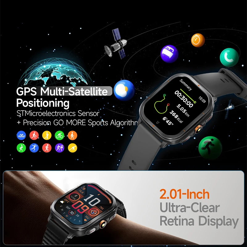 New GPT Q&A Smart Watch Men Women 2.01-Inch Ultra-Clear DisplayAMOLED Screen Compass GPS Sports Track Women Health Smart Watch