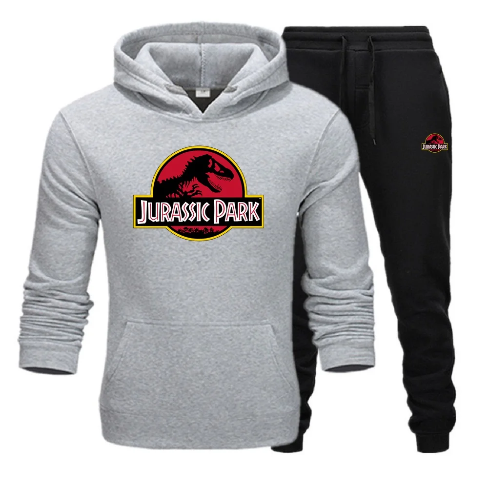 Męskie 2 szt. Zestawy polarowe bluzy i spodnie dresowe zestaw JURASSIC PARK świat dinozaurów graficzny strój dżersejowy odzież sportowa unisex