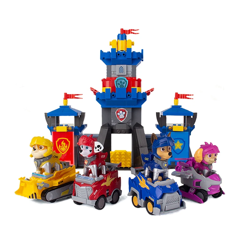 Paw Patrol Building Blocks Toys Rescue Knight Series Pullback Car Watchtower Rescue Base Command Center Lookout Tower Kids Gifts