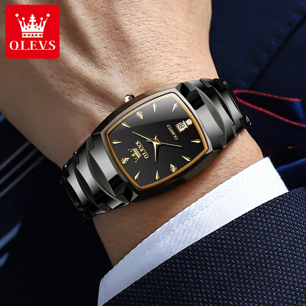 OLEVS Original Quartz Watch for Men Tungsten Steel Strap Calendar Waterproof Wristwatch Men\'s Watches Genuine TOP Brand Clock