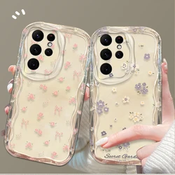 Simple Flower Rose Wave Case For Samsung Galaxy S24 Ultra S23 S22 Plus S21 S20 FE A25 A55 A35 A15 A16 A05 A05S A06 Clear Cover