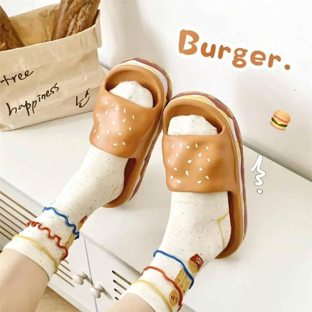 

Creative Simulation Hamburger Slippers Funny Thick Sole EVA Hamburger Slippers Non-Slip Soft Bottom 3D Hamburger Slides Indoor