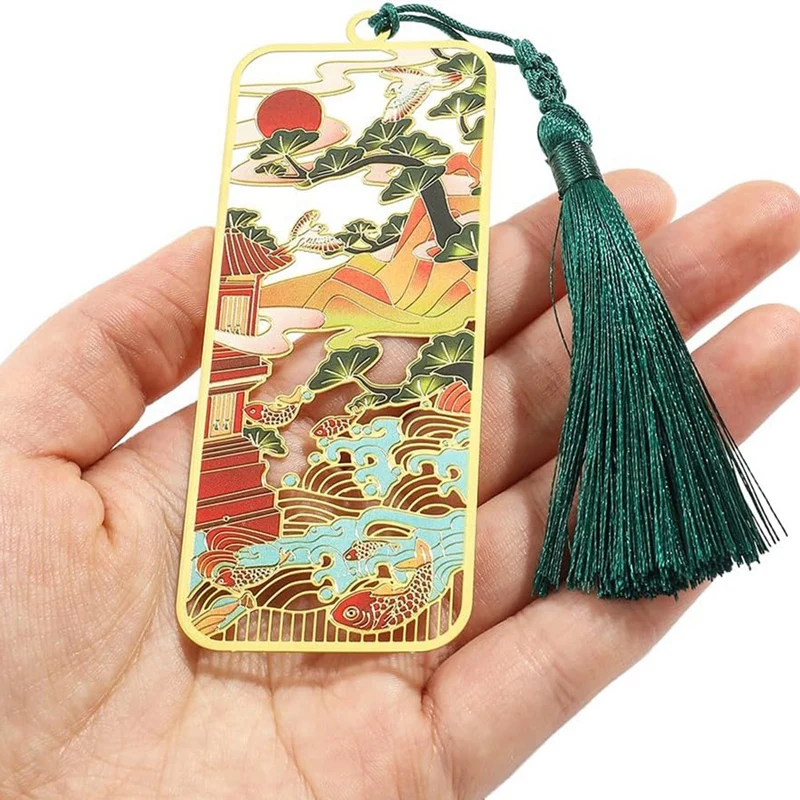 Ancient Chinese Palace Art Bookmarks, Cat Carp Flying Crane Lotus Bookmarks With Tassels, Gifts For Book Lovers