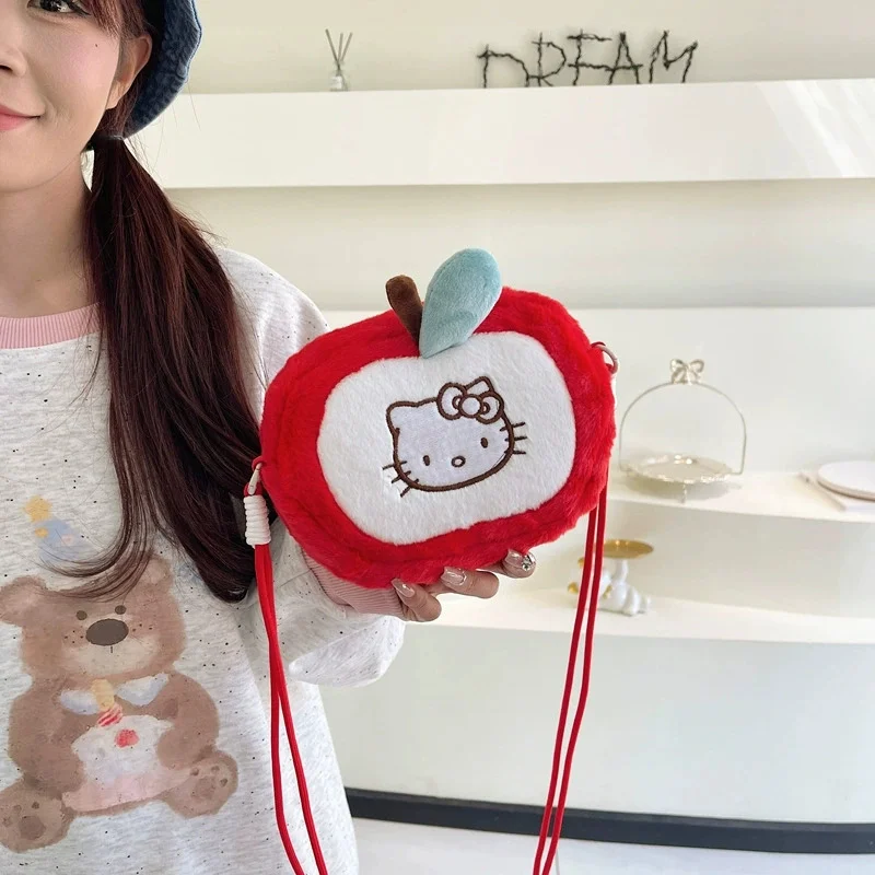 Crayon Shin-Chan Fluffy Apple Crossbody Bag Cute Cartoon Plush Coin Purse Shoulder Cell Phone Bag Outing Storage Bag Itabag Gift