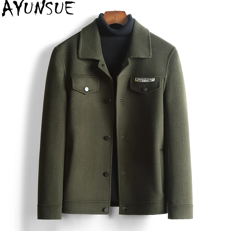 AYUNSUE Double-sided Woolen Jacket for Men Fashion Winter 100% Wool Coat Short  Korean-style Coats and Jackets Man Streetwear
