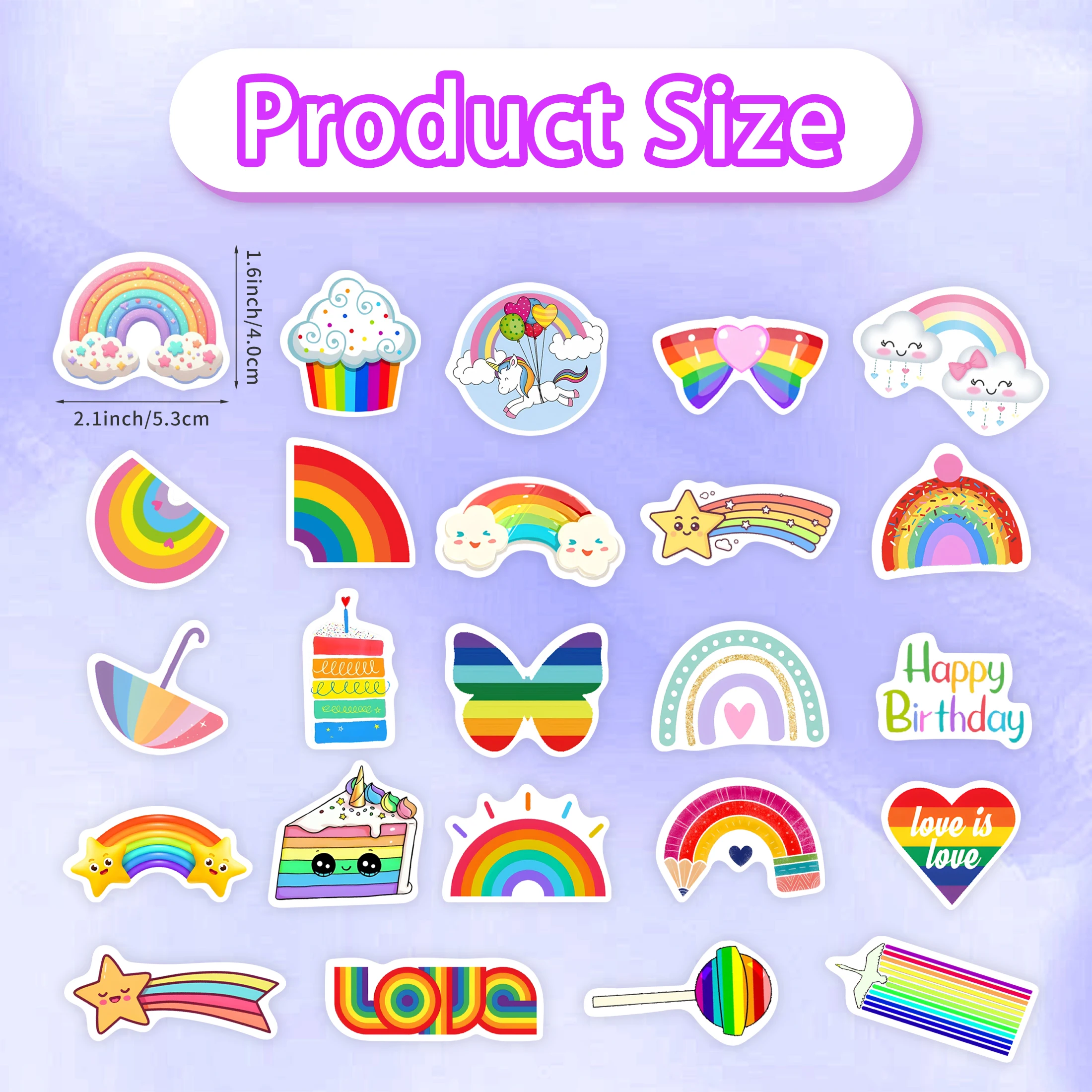 สติกเกอร์รุ้งน่ารักลายการ์ตูนเรืองแสงในที่มืด50แผ่น, ขวดน้ำกันน้ำ, สติกเกอร์สมุดบันทึก,