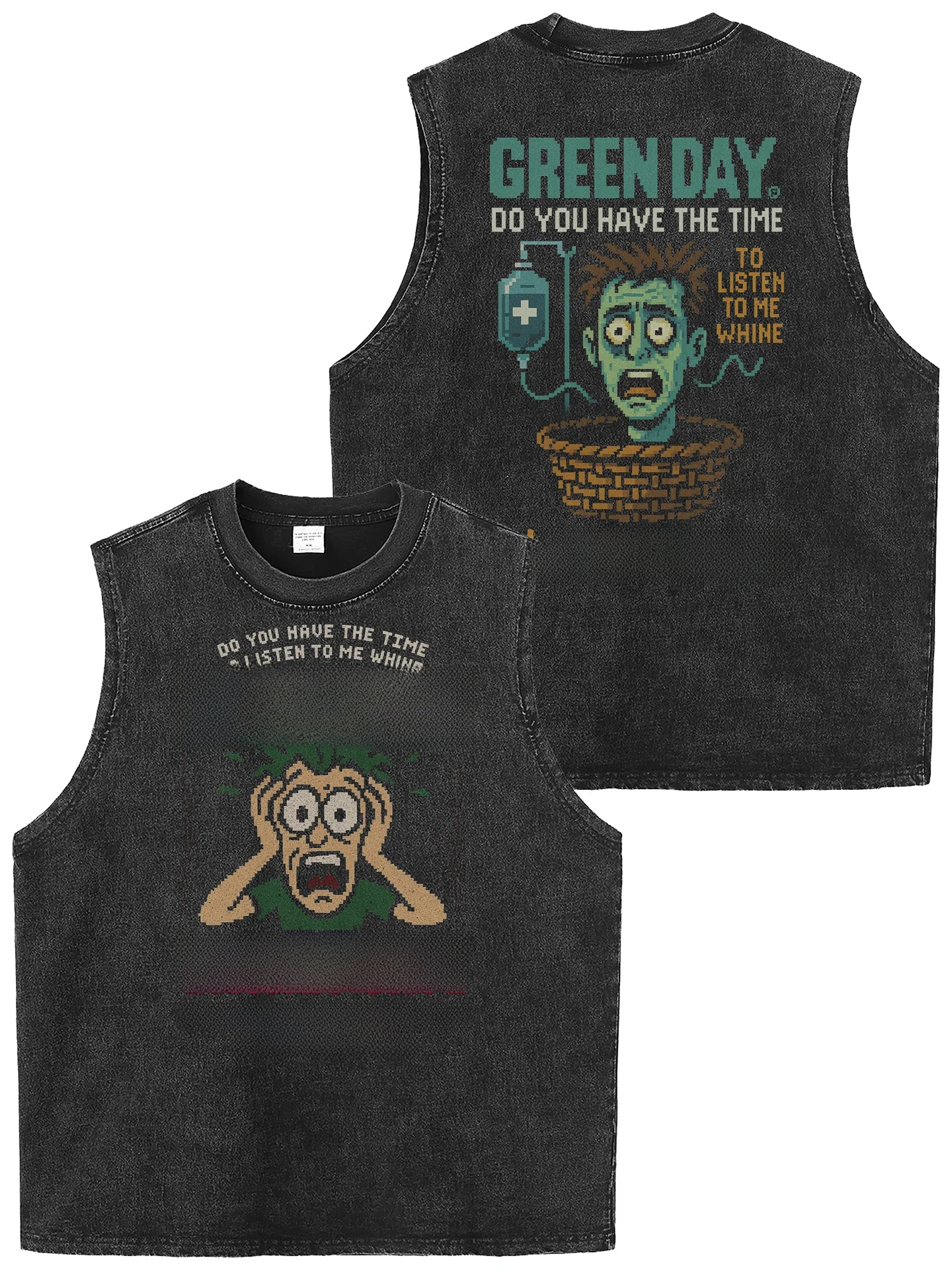 EEN DAY Green Day Band Heavyweight Vintage Washed Loose Punk Rock Sleeveless T-Shirt Shoulder Vest Breathable Casual Cotton