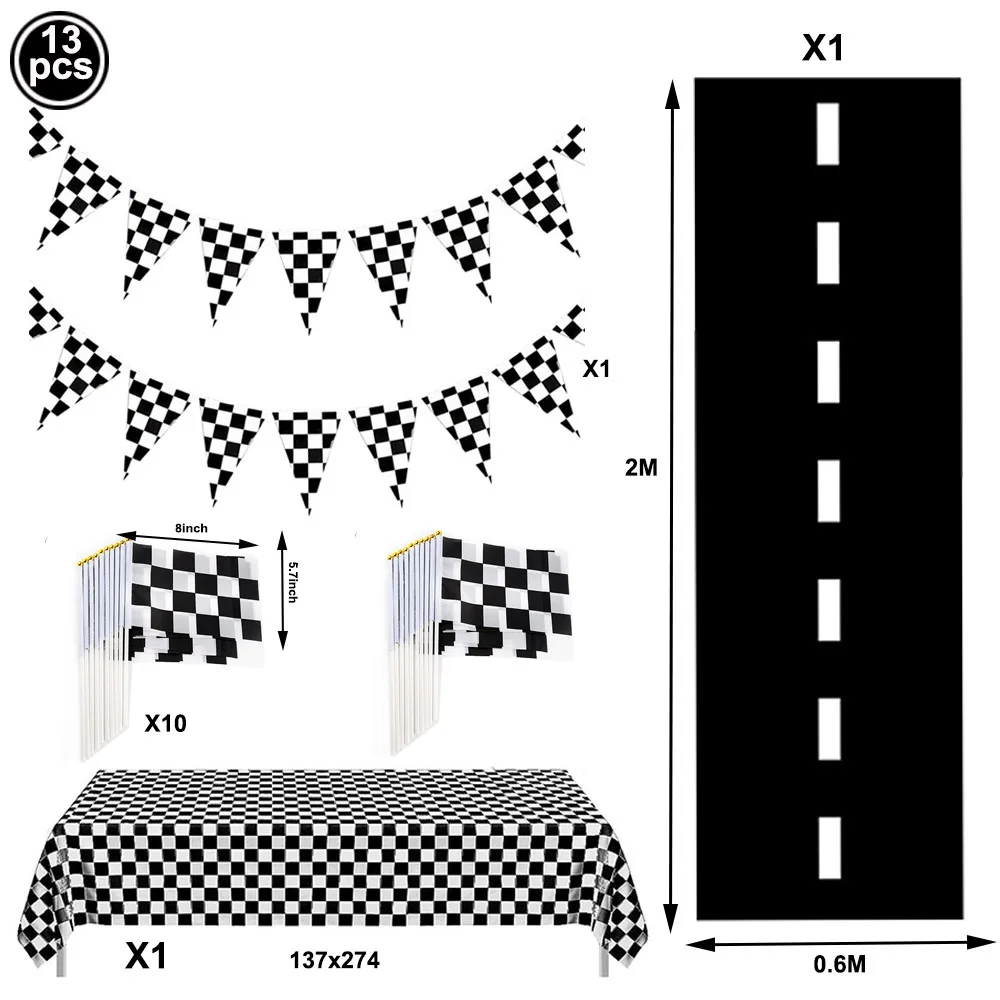 Racing Birthday Decorations Road Tablecloth Racetrack Tablecloth Runner Table flag for Kids Car Theme Birthday Party Supplies
