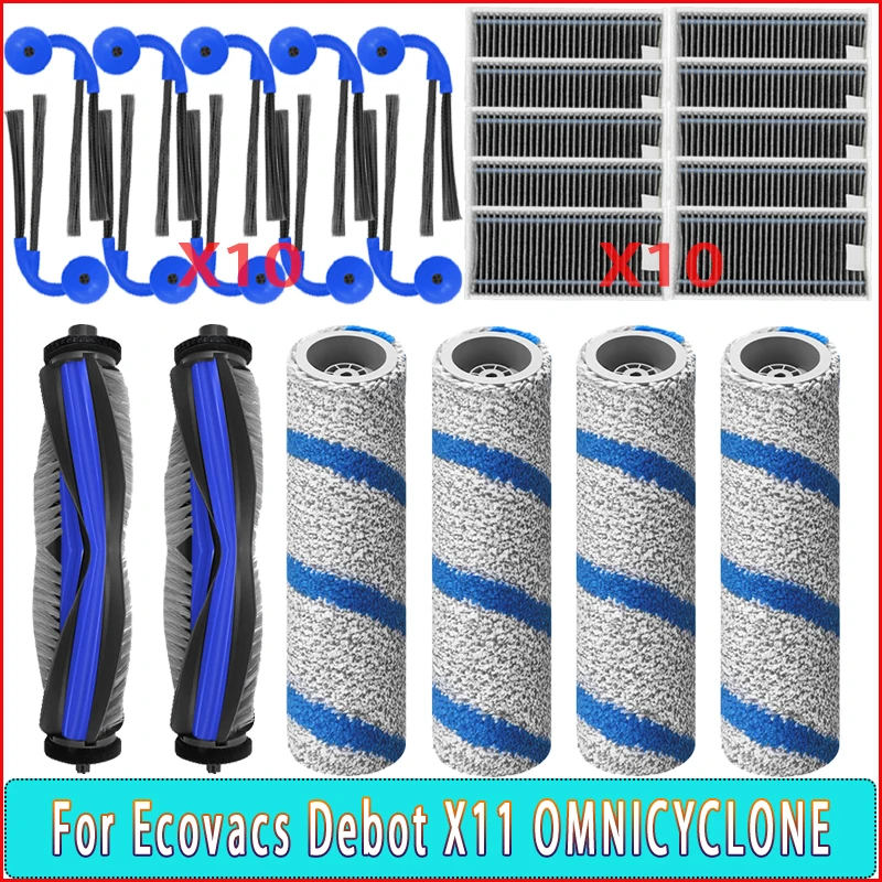 Hauptbürste, Seitenbürste, HEPA-Filter, Wischmopp für Ecovacs Debot X11 OMNICYCLONE / X11 Pro Omni Roboterstaubsauger, Ersatzteile und Zubehör