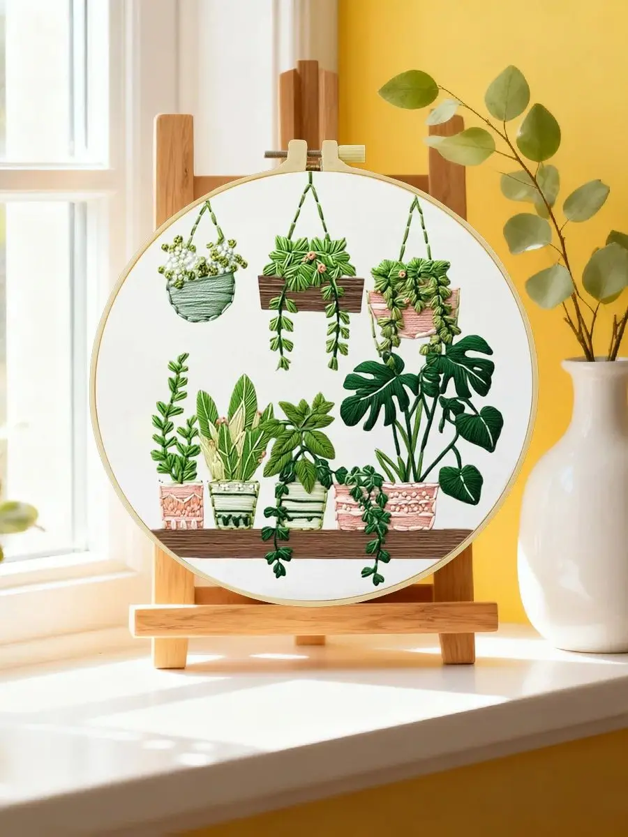 1 Stück 20X20CM/15X15CM 7,87/6,3 Zoll Hängekorb Stickerei Starter-Kit DIY-Kit DIY-Stickerei-Set Handarbeiten Heimdekoration – Detail 6