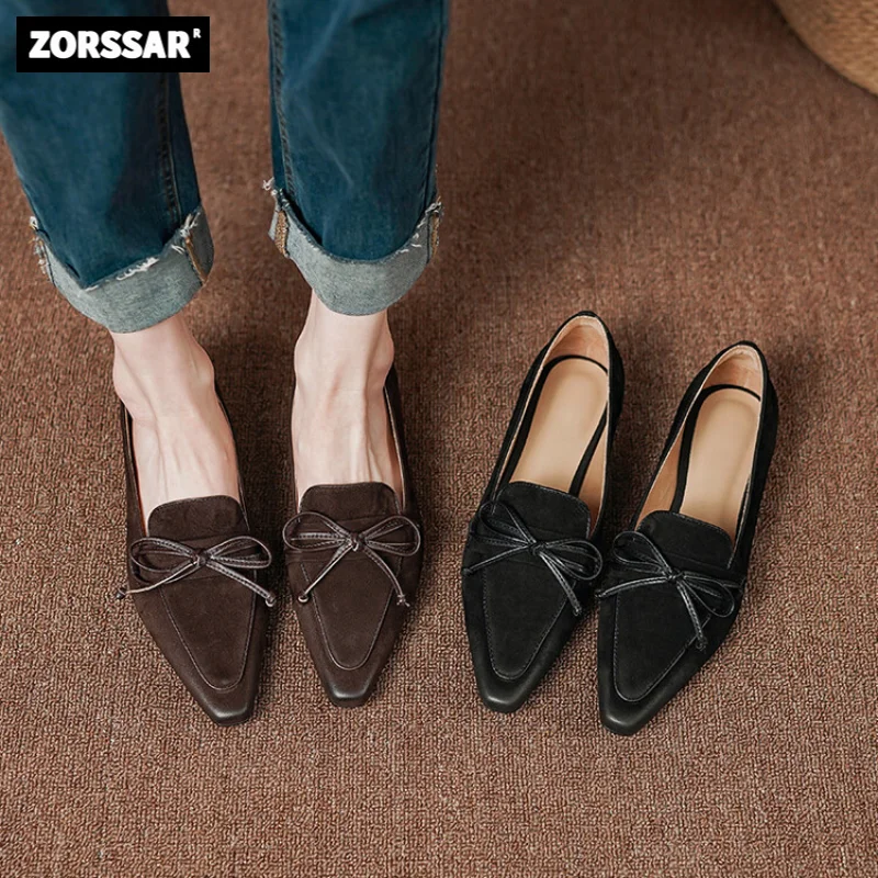 

Women Dress Shoes Flats Suede Comfortable Retro Deep Mouth Pointed Toe Women's Ballet Flat Shoes Soft Bottom Pregnant Shoes