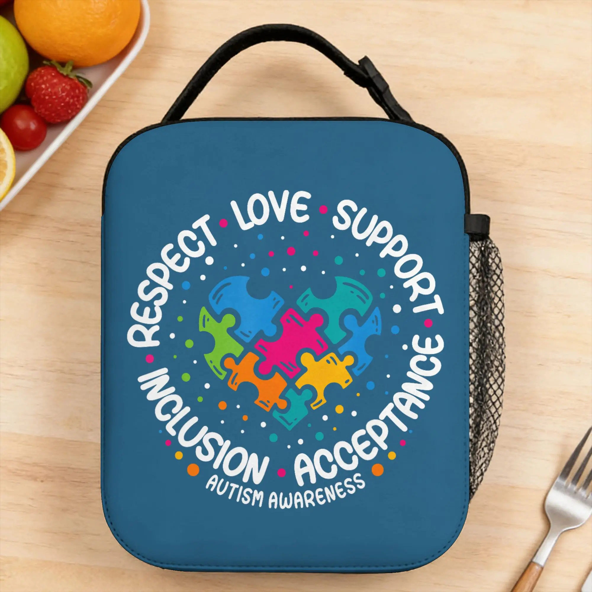 Autism Awareness Respect Love Support Blue Autism Lunch Bag Casual Lunch Box For Women Cooler Bag Oxford Thermal Lunch Bags