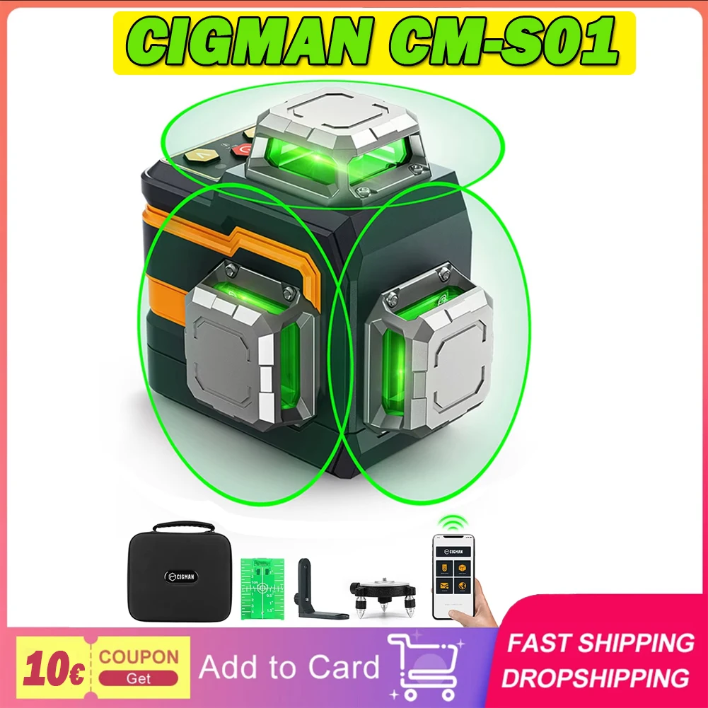 Cigman CM-S01 12 linien laser ebene mit app steuerung 3 x360 ° selbst nivellierung & manueller modus