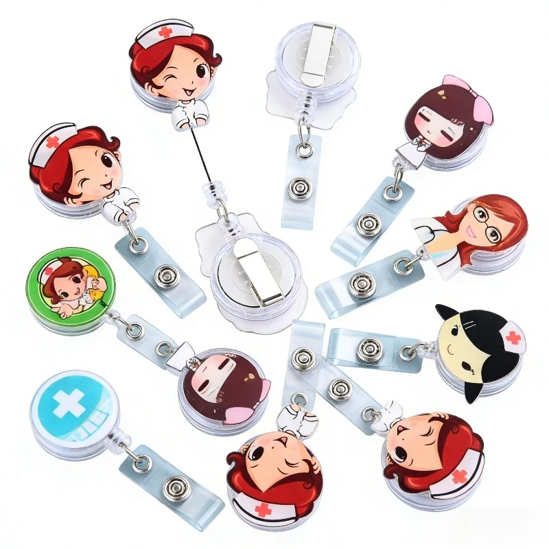 

Выдвижной держатель для бейджа с мультяшным дизайном для пропуска, удостоверения личности, карты, бейджа медсестры, врача, нагрудный держатель для бейджа, аксессуары для выдвижных бейджей