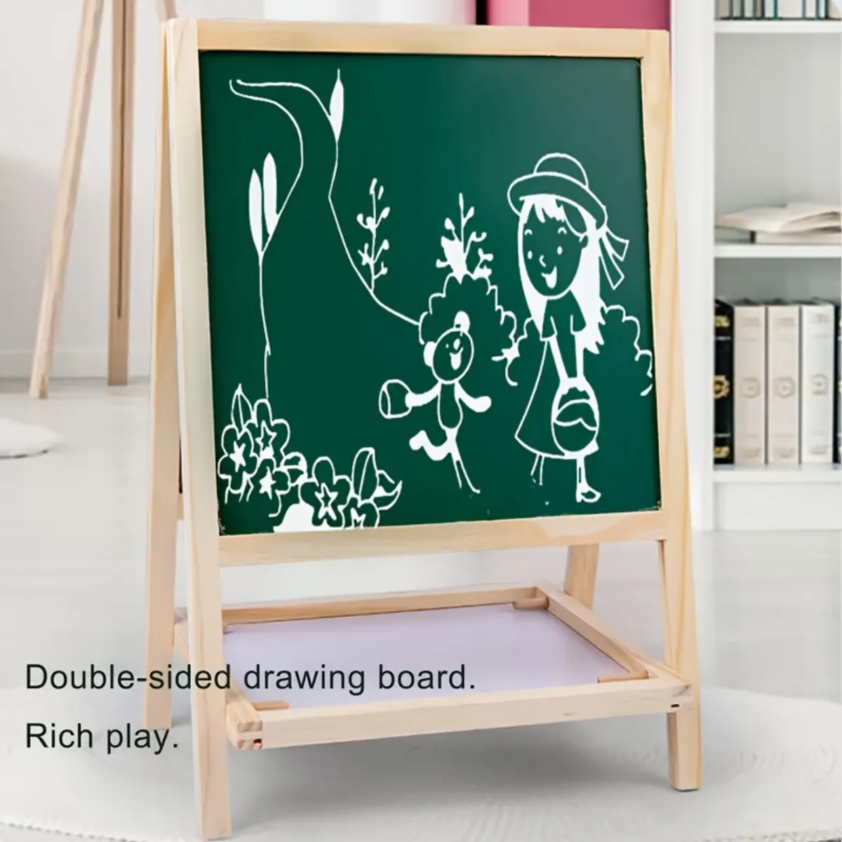 

Versatile Solid Wood Easel With Double-Sided Blackboard - Perfect For Drawing & Painting