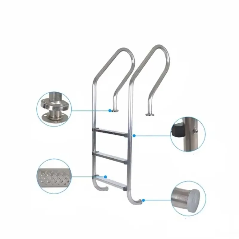 2026 Practical Stainless Steel Swimming Pool Ladder on the Ground, with Handrails, Meets Family Requirements for Pool Tools.