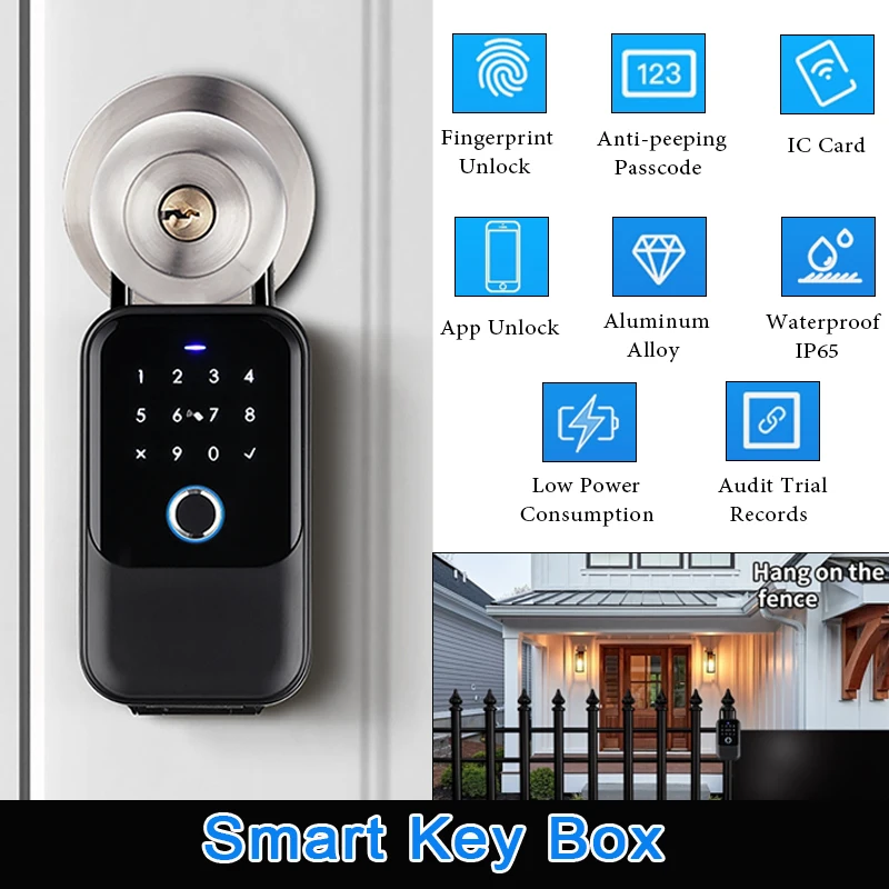 Tuya Portable Smart Key Box IP65 Waterproof Bluetooth Wireless Lock Box Fingerprint/ Password/ Card/ Fingerprint/ Key Unlock