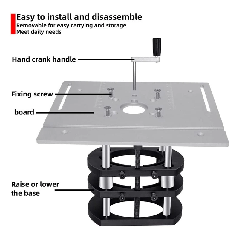 Elevador de enrutador mejorado para motores de 65Mm de diámetro, Base de elevación de placa de inserción de mesa de enrutador de carpintería, negro