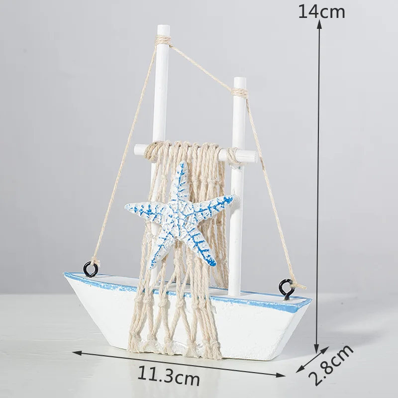 14CM Sailing Crafts Ornaments Mediterranean Style Wooden Sailing Boat Model Home Decoration Accessories Living Room Decor Gifts