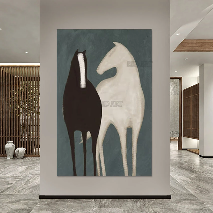 

100% Hand-painted Unframed Wall Large Canvas Art Home Decoation Accessorie Cartoon Horses Oil Painting Canvas Artwork Panels