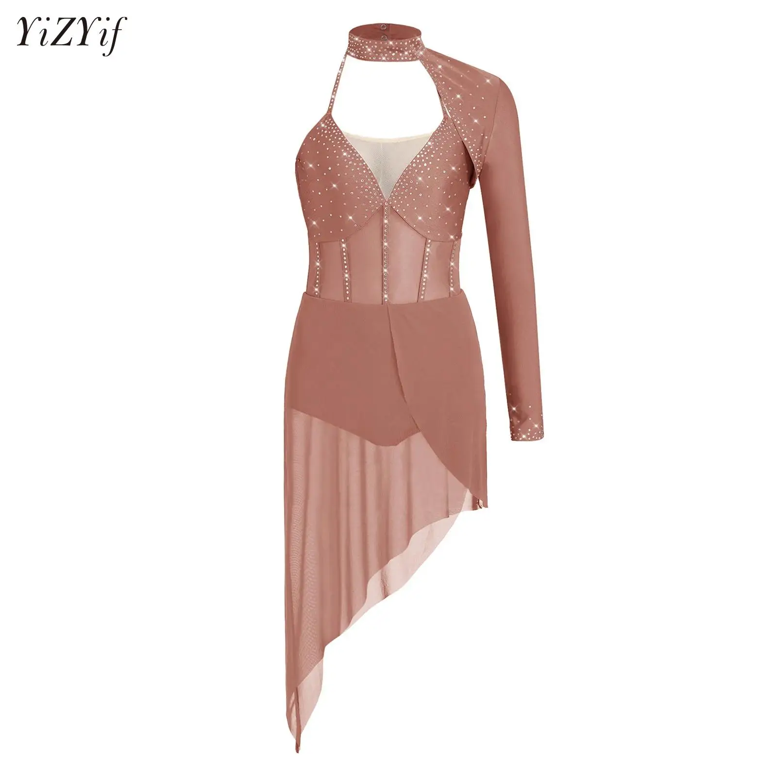 

Womens Shiny Rhinestone Bodysuit Dress Gymnastics Ballet Leotard Figure Skating Dress Modern Contemporary Lyrical Dance Clothes
