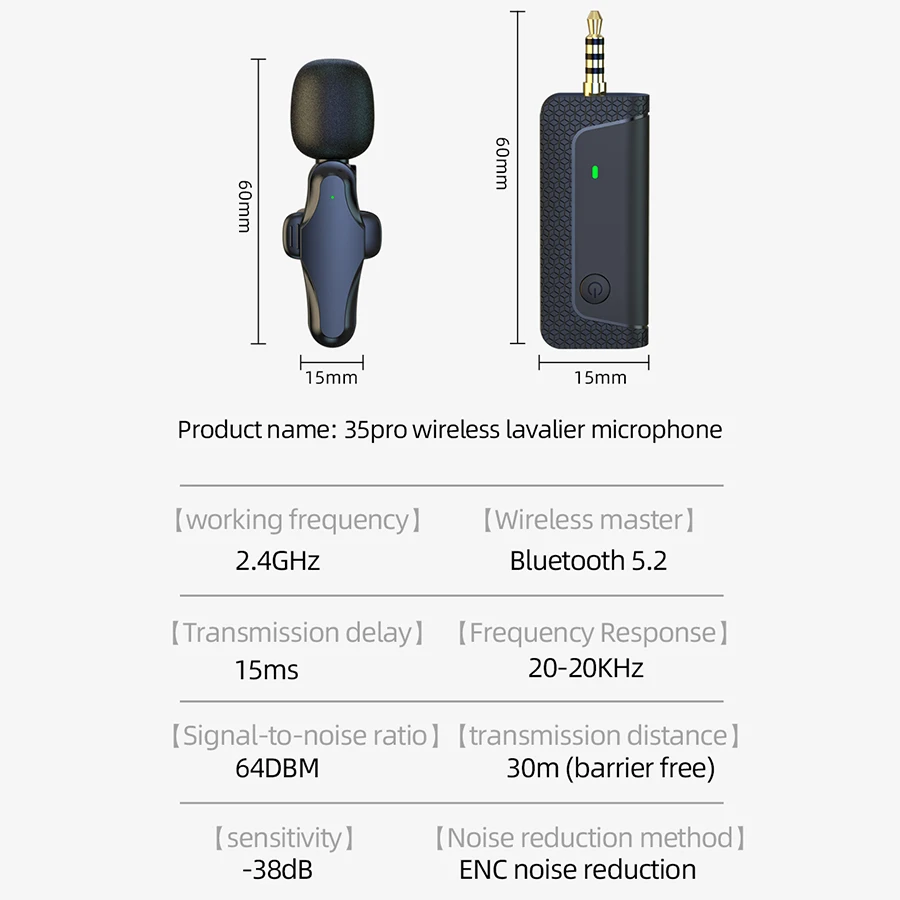 3.5mm Wireless Lavalier Microphone Camera Computer Android IOS Gaming Audio Video Recording Mic Live Broadcast Noise Cancelling