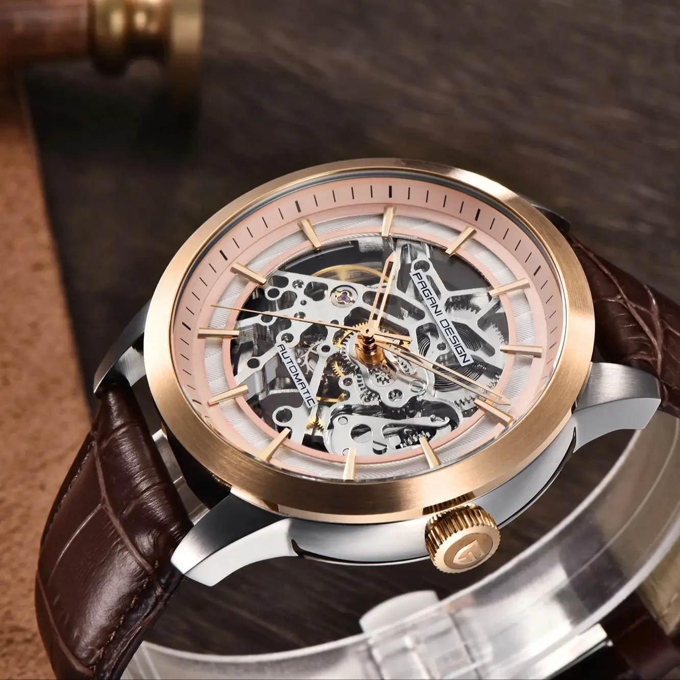 Pagani Design PD-1638 Men's Automatic Mechanical Watch Luminous High-Strength Mineral Glass Waterproof Sports Wristwatch Hollow view 4